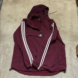 Adidas Maroon Windbreaker with White Stripes